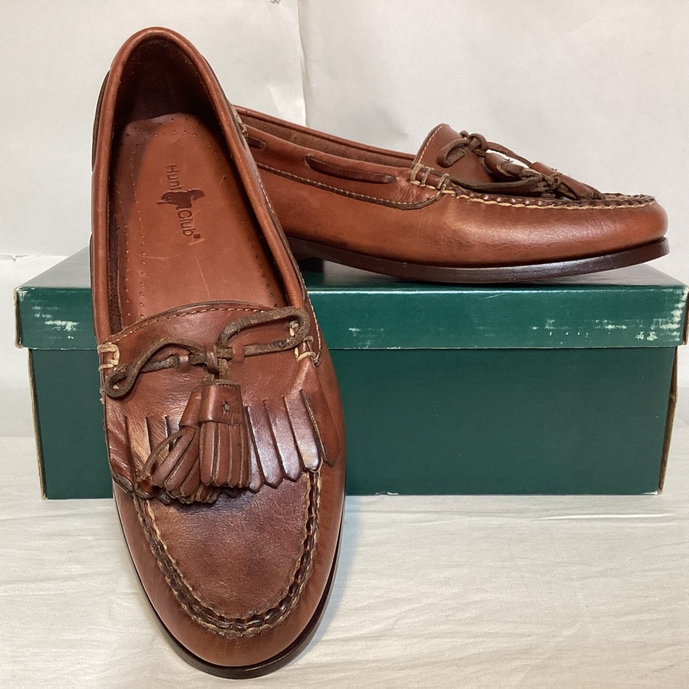Hunt Club Men's Tan Leather Tassel  Loafers Size 8 1/2